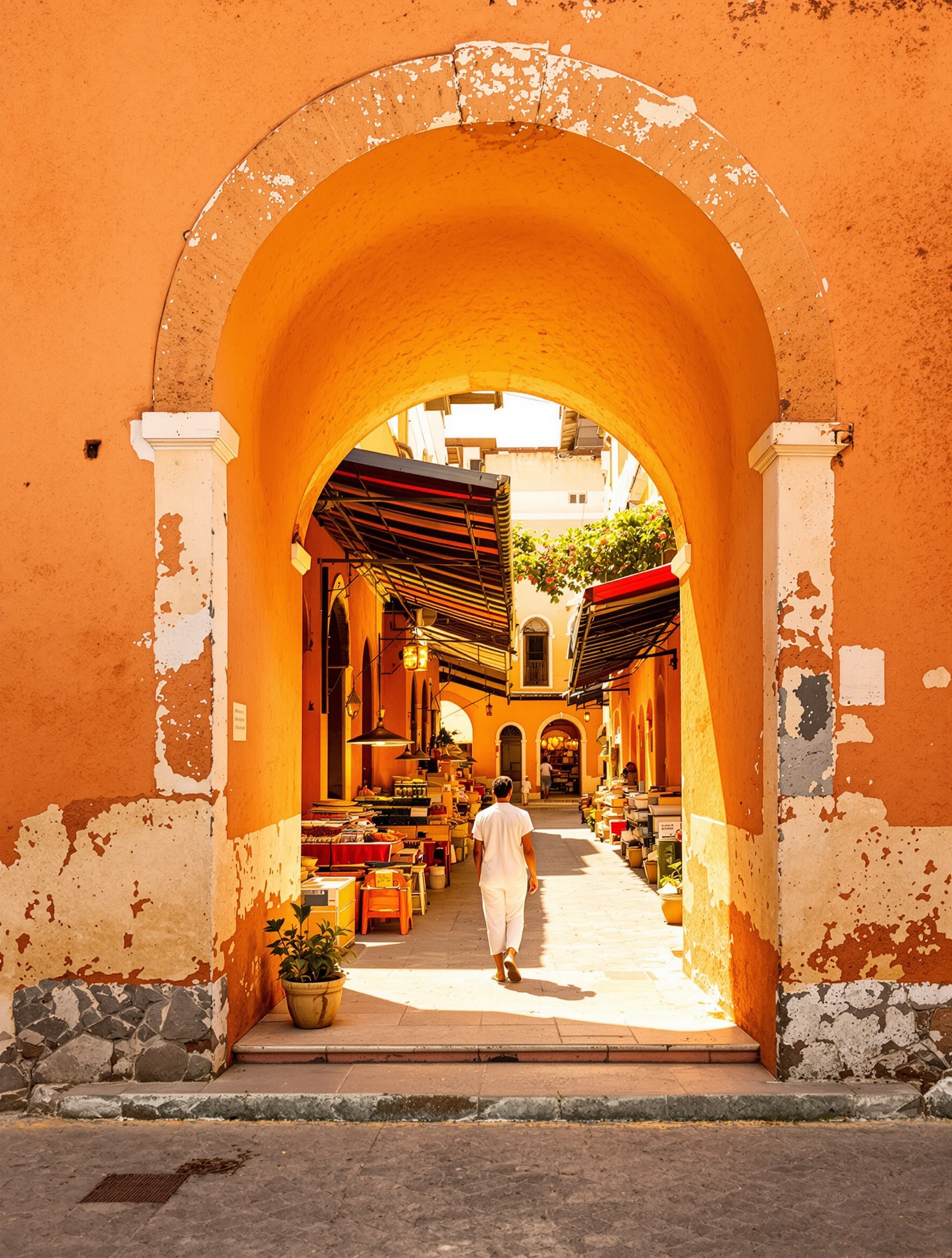 Sebuah lengkungan pasar rempah berbatu karang di Zanzibar Stone Town bersinar jingga darah di kala senja keemasan, merekam perjalanan pendirian Tales from Zanzibar.