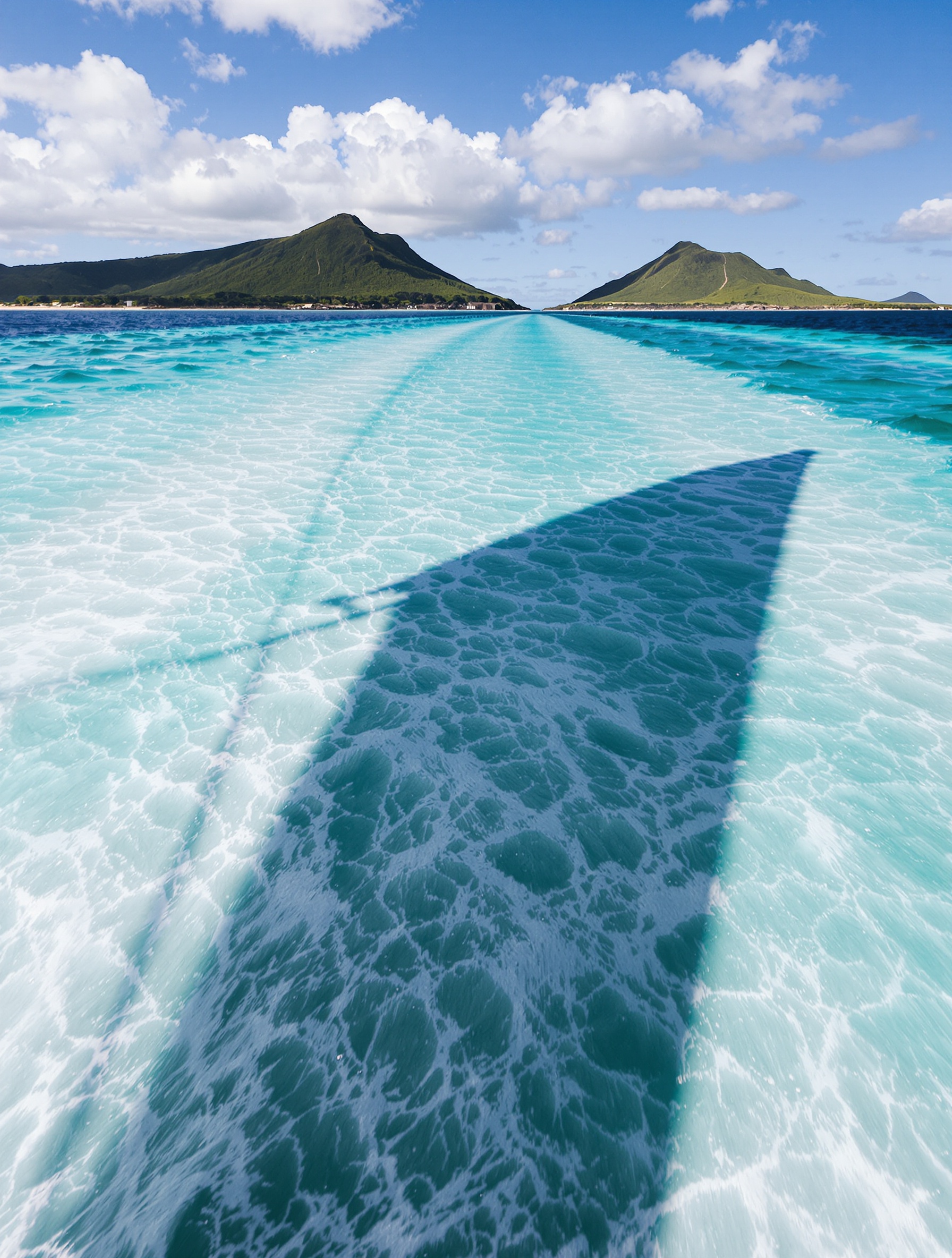 The moving shadow of a sail crossing corrugated turquoise Caribbean water evokes the fleeting, geographic soul of Creed Virgin Island Water.