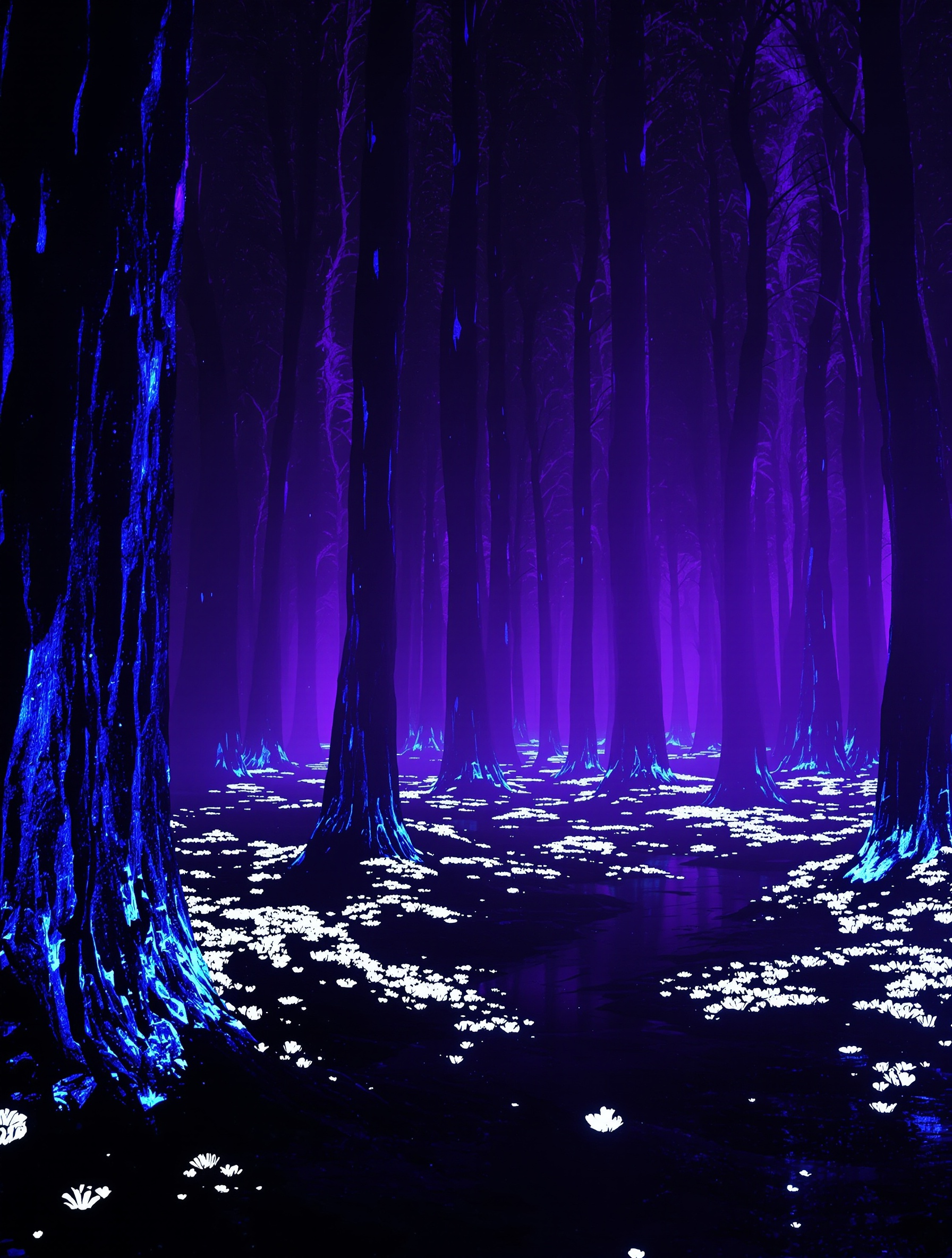 Hutan ungu alien yang surealis, membangkitkan kegelapan sakral dan pra-peradaban dari Kyara de Kalbar oleh Ensar Oud.