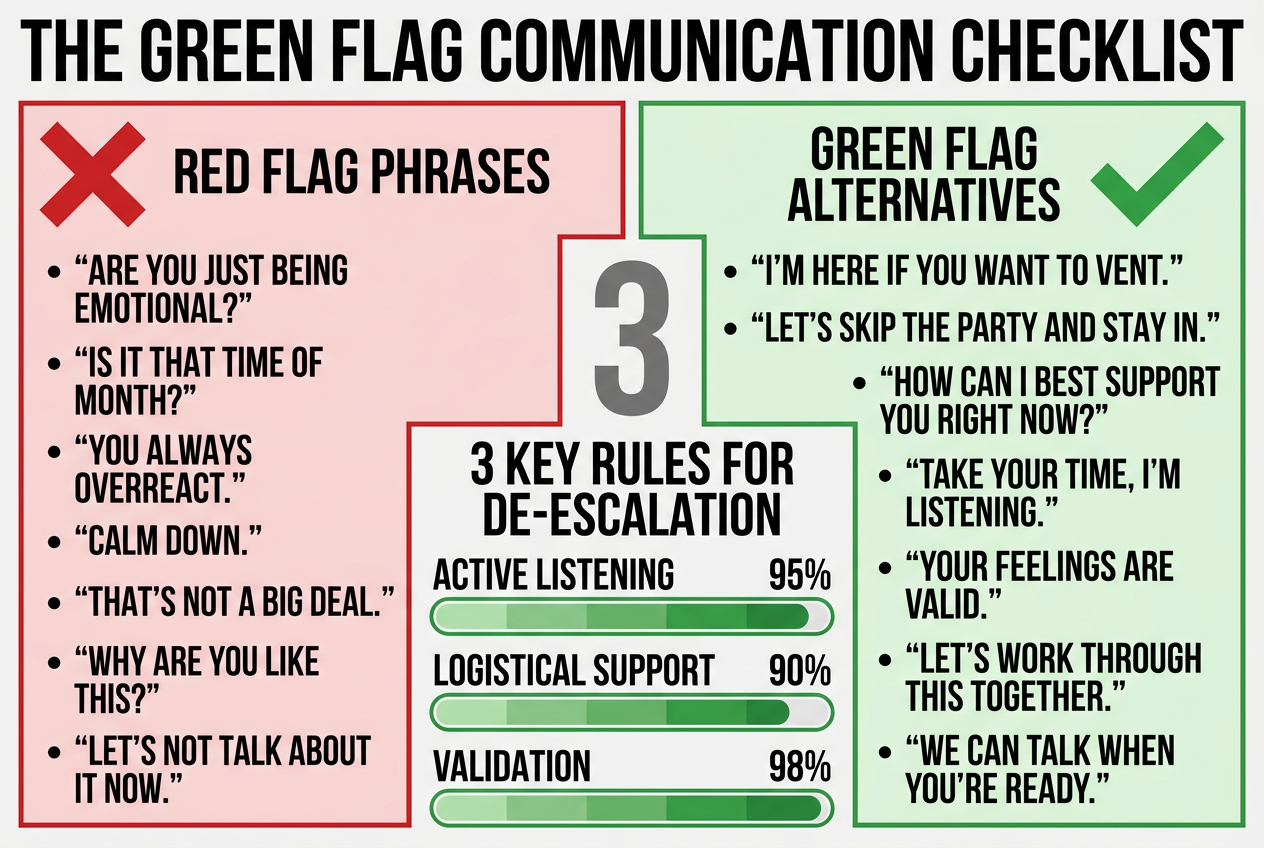 Mastering the 'Green Flag' language helps you avoid common pitfalls and provides the reassurance your partner needs during sensitive hormonal shifts.