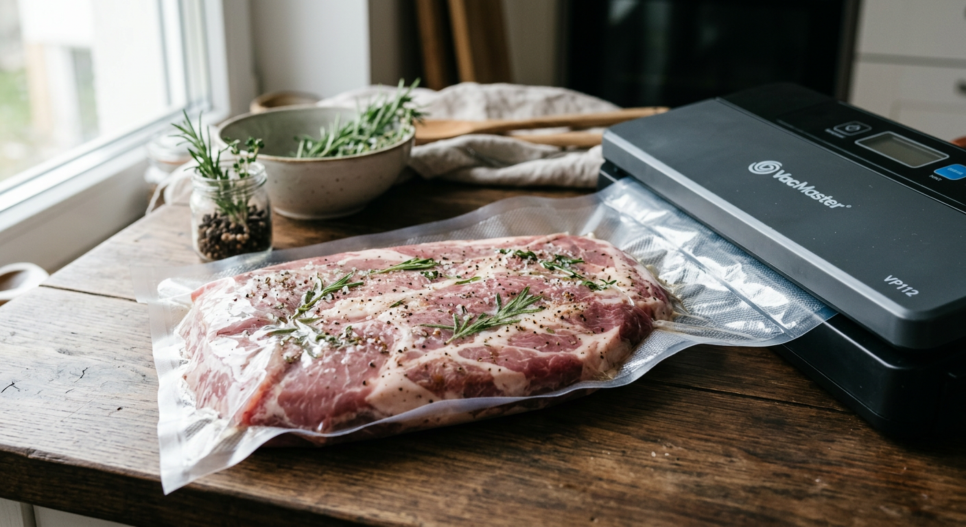 Karkówka zamknięta próżniowo przed kąpielą sous-vide