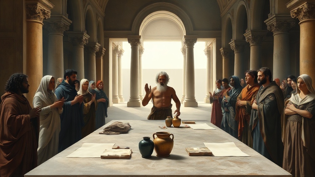 A biblical allegorical scene about justice and participation