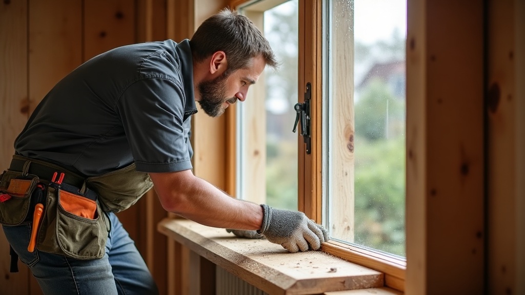 Timmerman aan het werk in zijn werkplaats