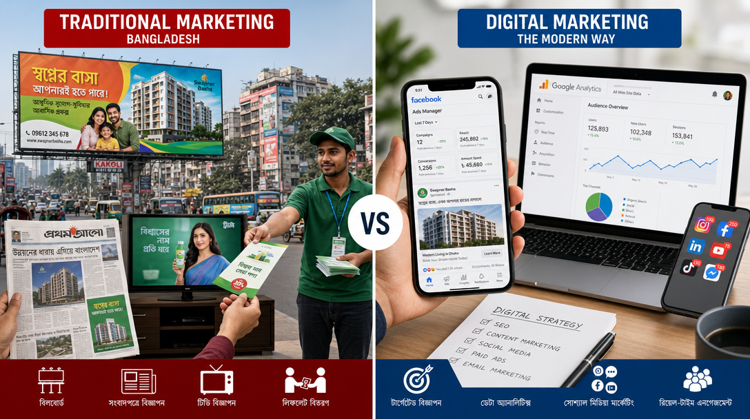 Traditional vs modern digital marketing comparison in Bangladesh