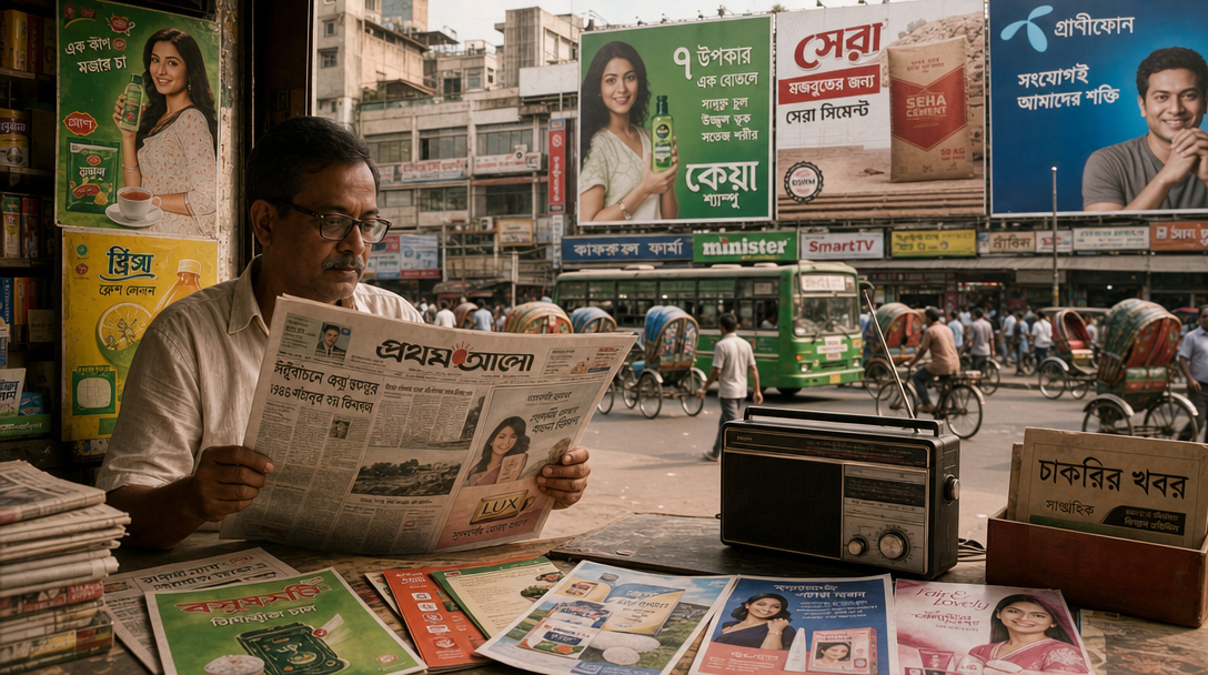 Traditional marketing in Bangladesh - billboard, newspaper, radio advertising