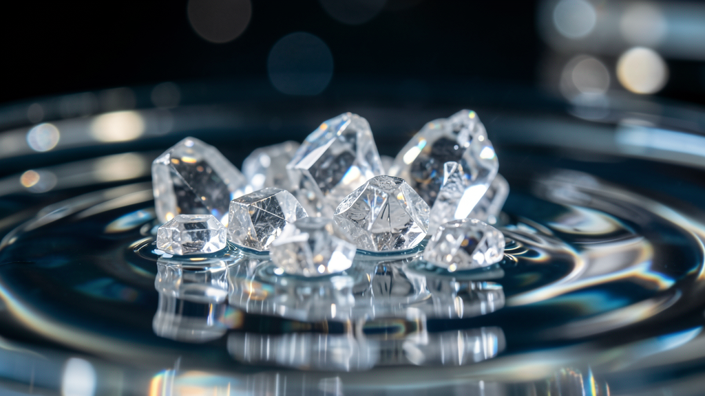 Magnesium mineral crystals dissolving in crystal clear pool water