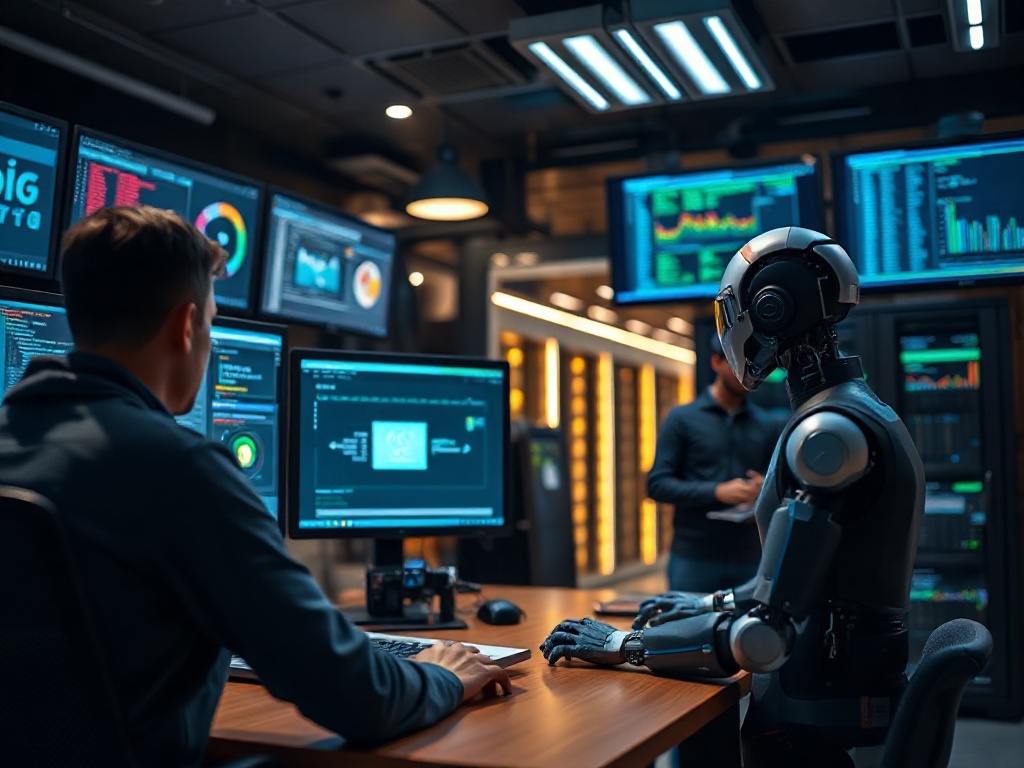 Illustration of AI-powered code review process in AI-assisted software development