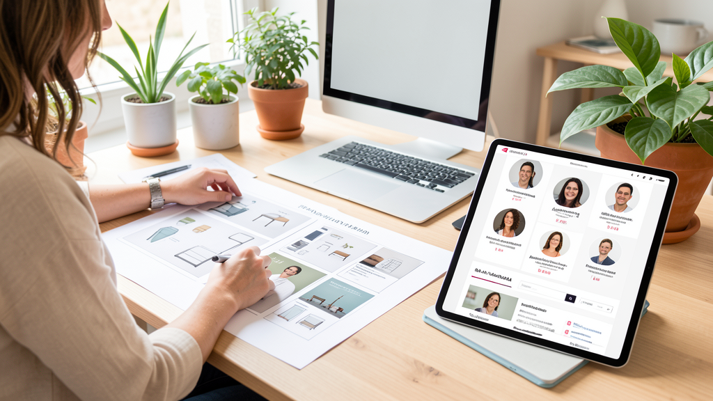 Responsable marketing e-commerce consulte des profils de freelances sur son bureau