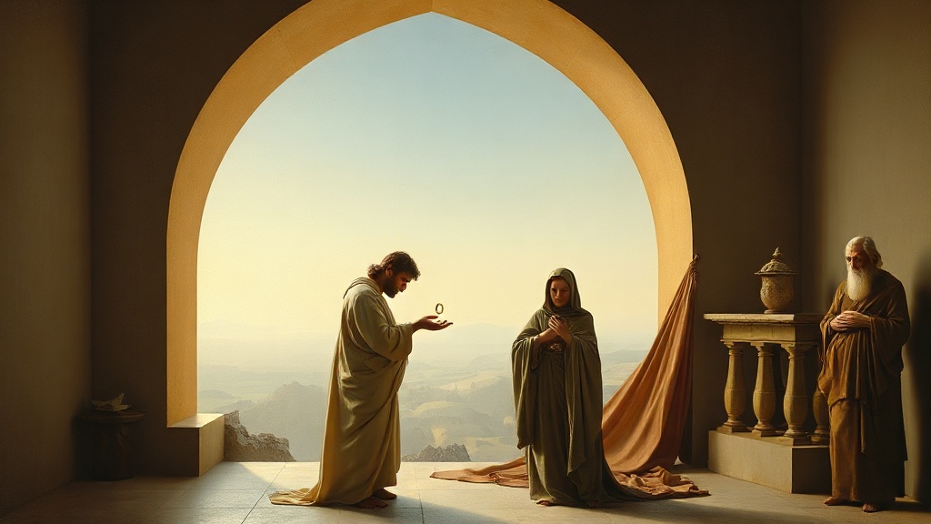 A contemplative biblical scene of hasty marriage choices and the quiet path of healing