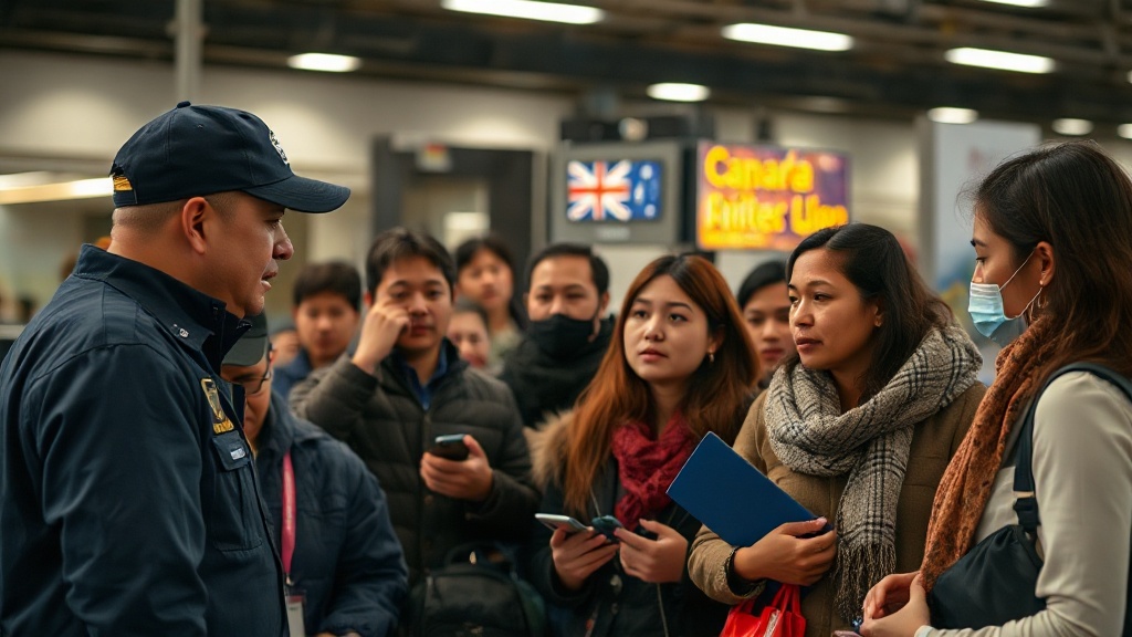Capture a documentary-style image of a diverse group of people engaging with immigration officials, symbolizing Canada's evolving immigration landscape in 2026. Vibrant, news-style imagery without text.