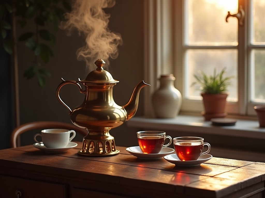Samovar électrique moderne fumant pour le thé russe