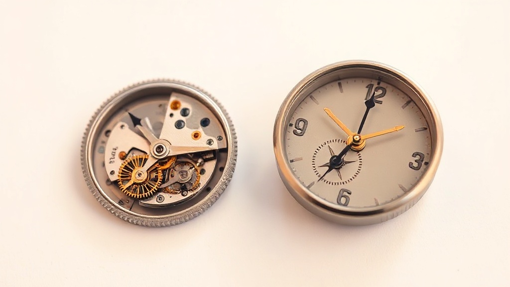 Close-up comparison of a quartz step movement and a silent sweep movement side by side