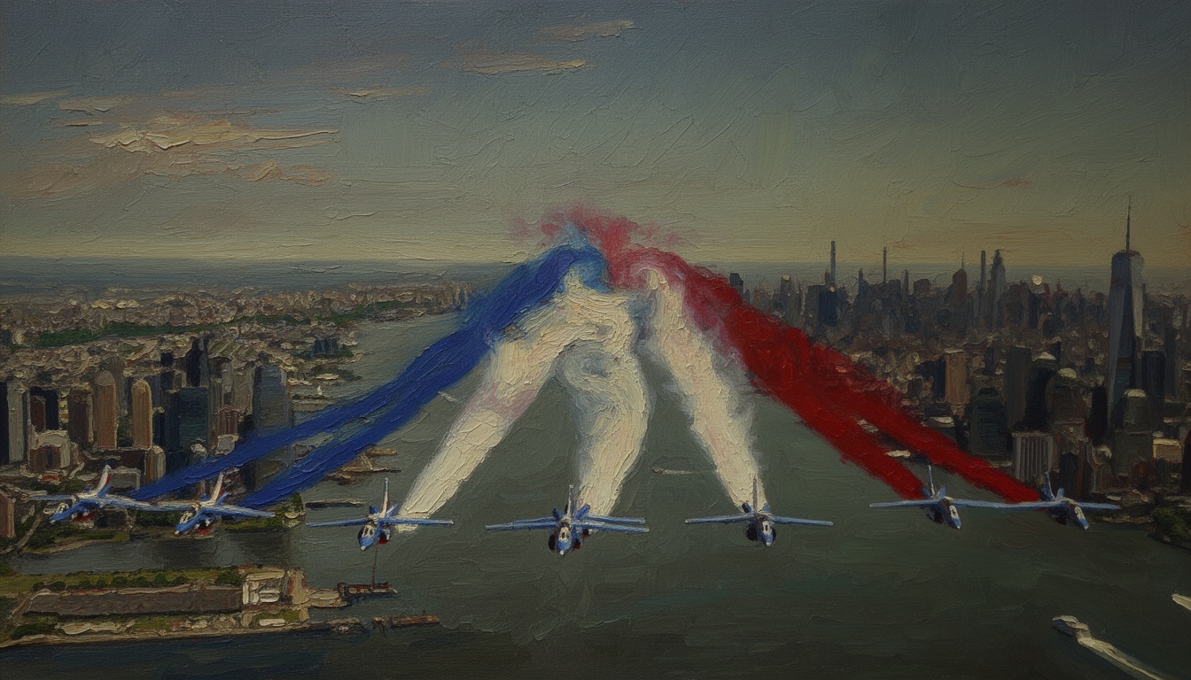French Air Force Demonstrates Support Over New York's Iconic Statue