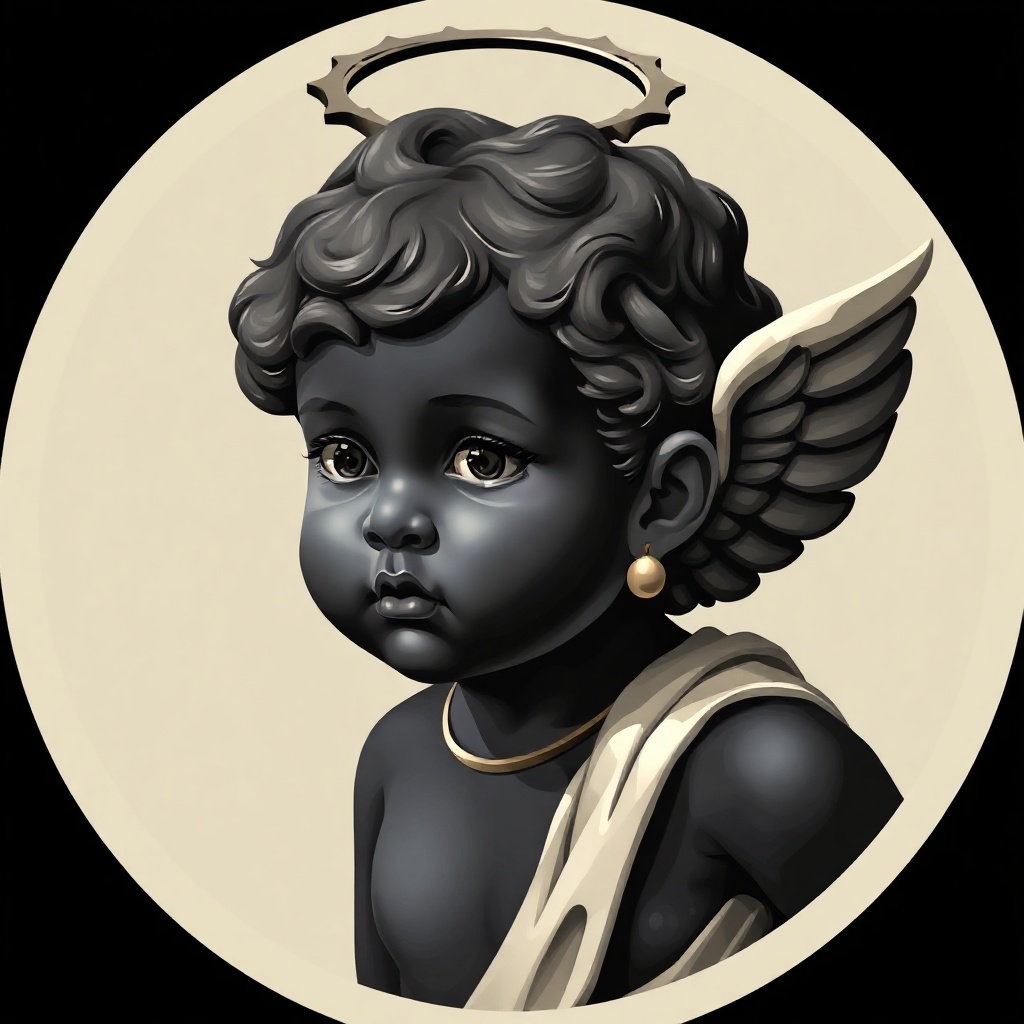 Square portrait avatar — black cherub angel