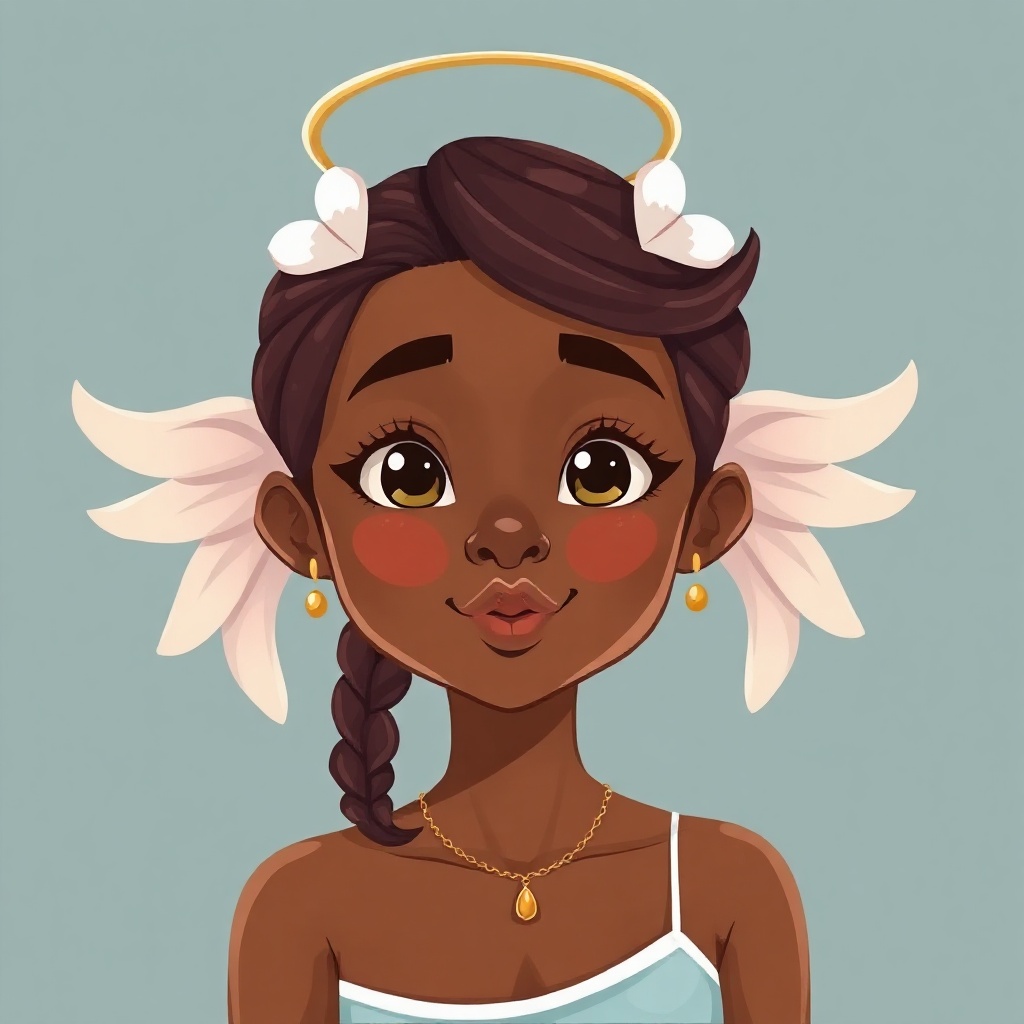 Square portrait avatar — brown skin angel cartoon girl