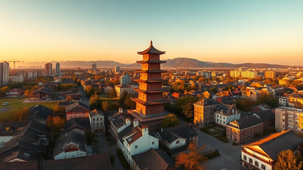 La pagode du temple Kaiyuan de Dingzhou dominant la plaine du Hebei au crépuscule