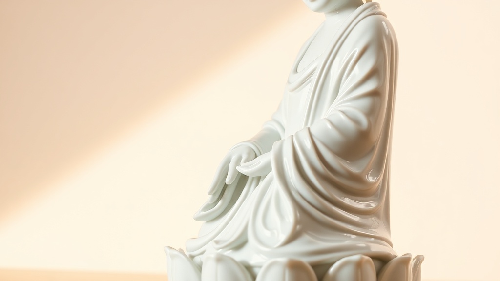 Statue de Guanyin en porcelaine blanche assise sur un lotus, tradition bouddhiste chinoise