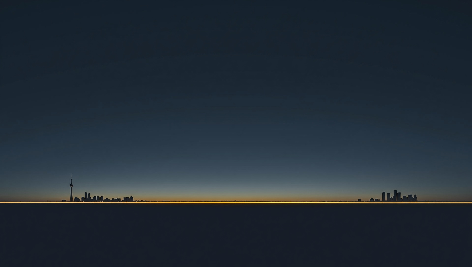 Aerial view of the Toronto-Waterloo AI corridor at dusk: Highway 401 is a luminous amber line between two top-10 markets.