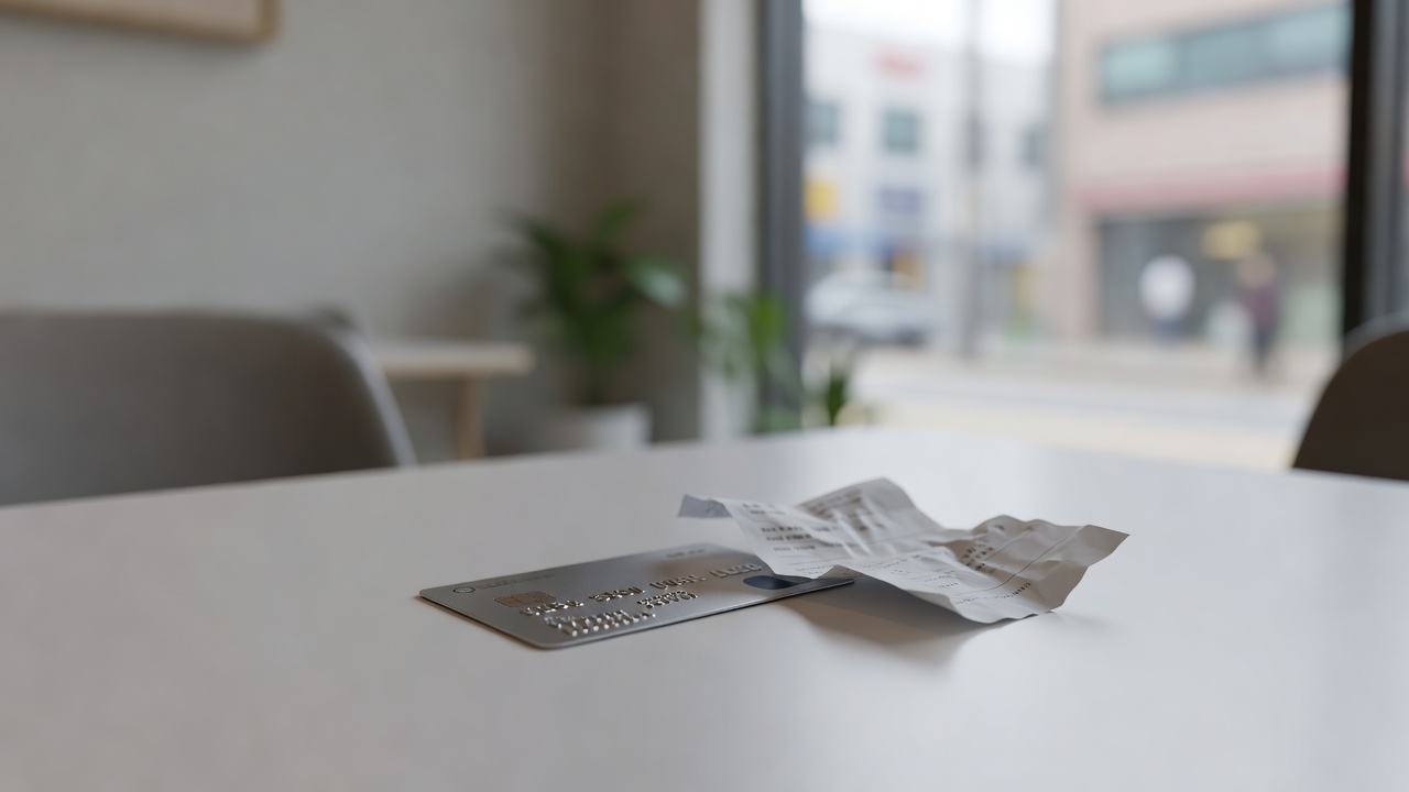 credit card and receipt placed on a clean white table