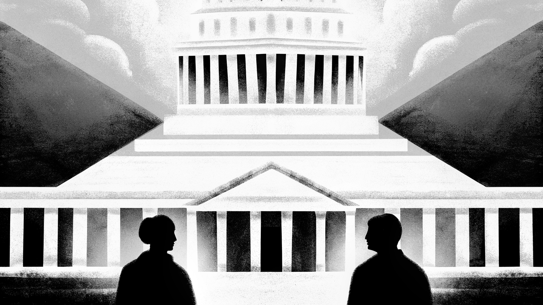 Illustration abstraite d’une scène politique fragmentée convergeant vers une élection présidentielle