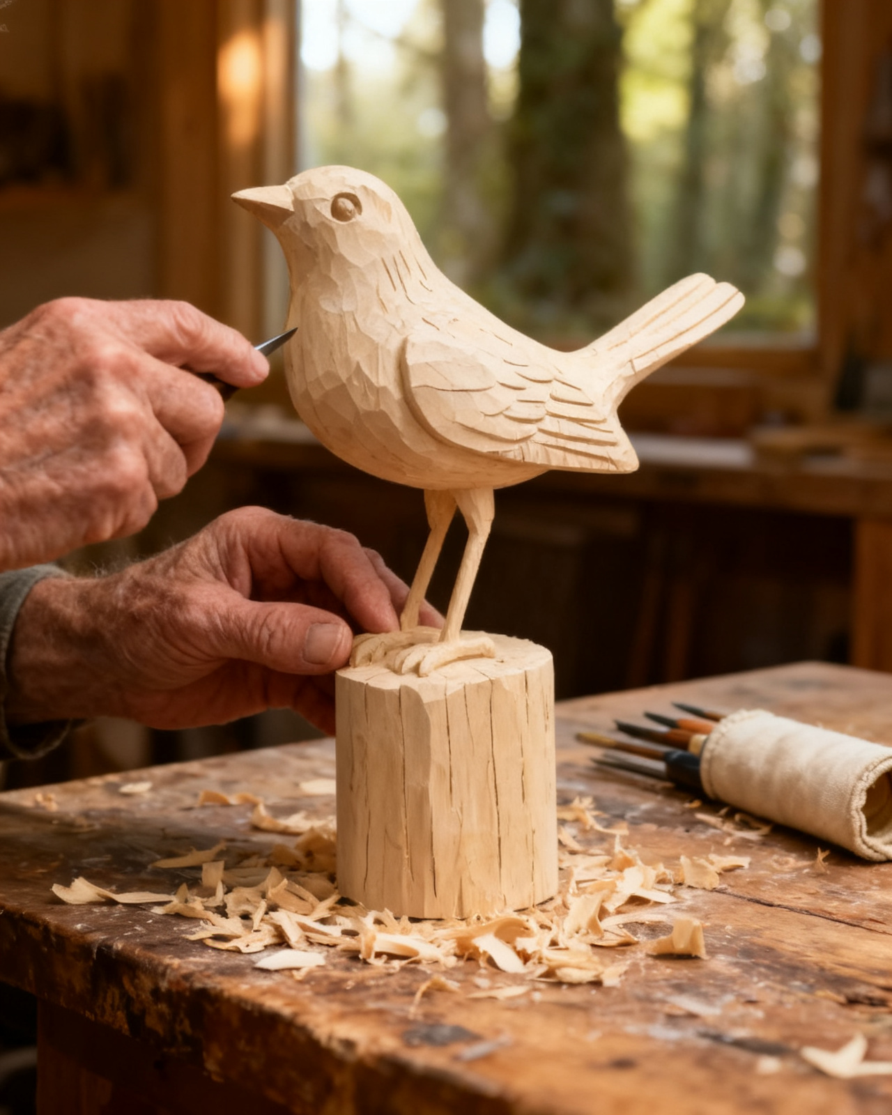 Ron carving at his bench
