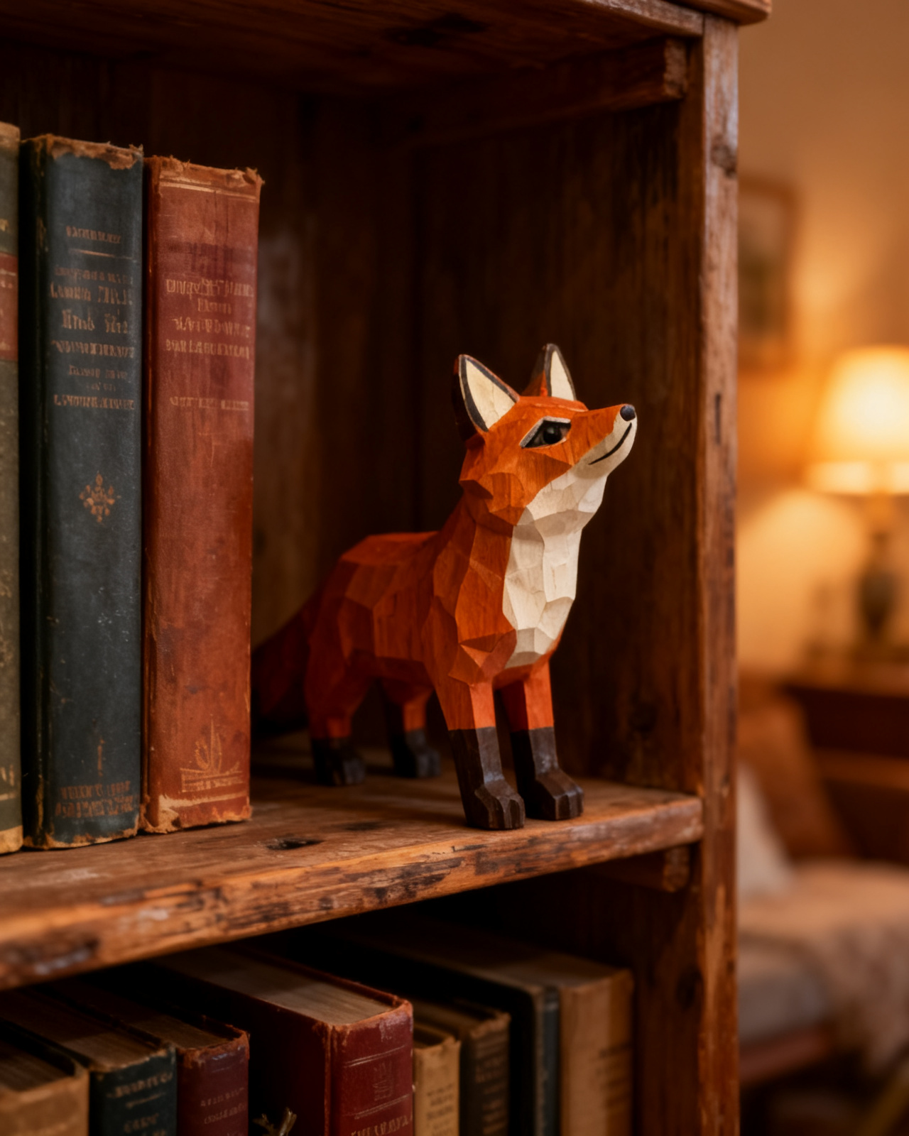 The carved fox on a shelf