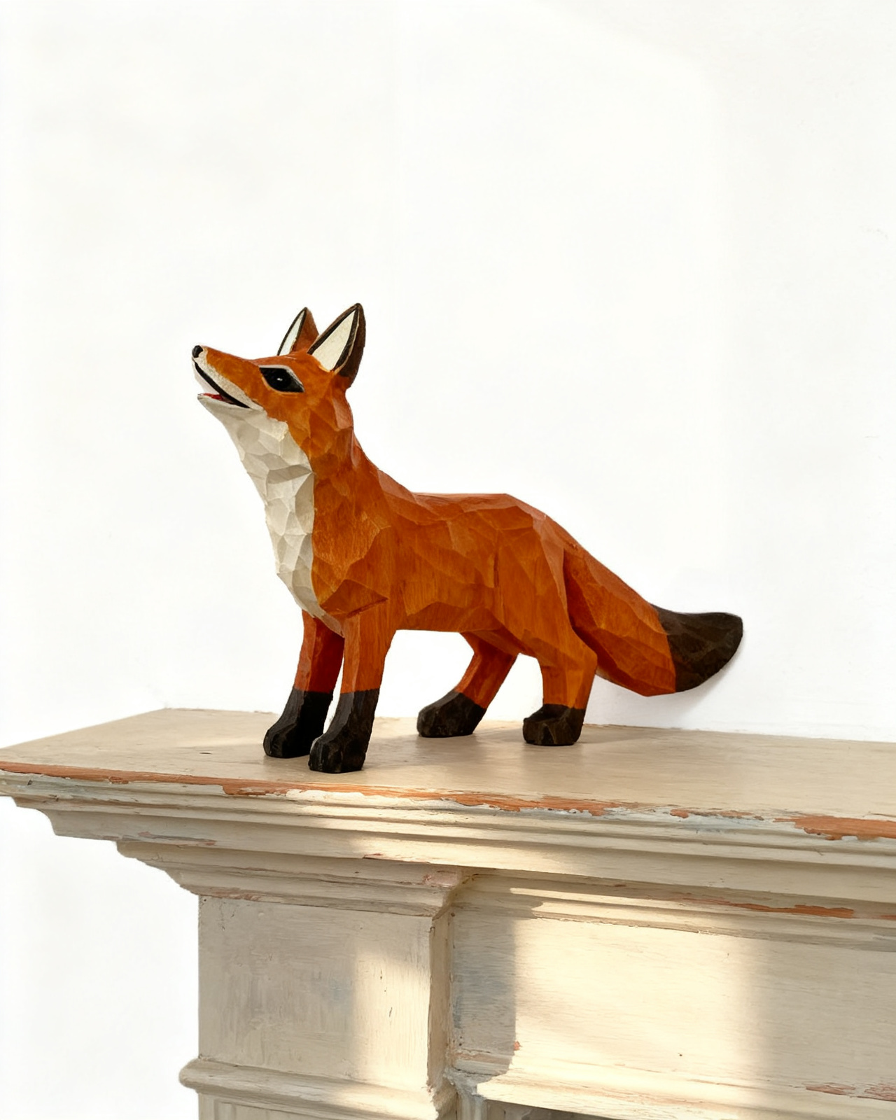 Side profile of the carved fox