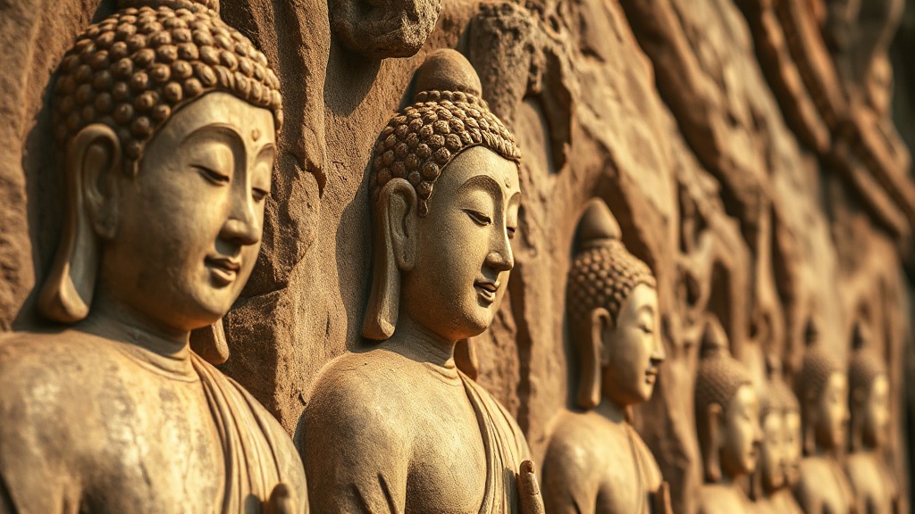 Sculptures bouddhistes en relief taillées dans la falaise, grottes de style Wei du Nord, Henan