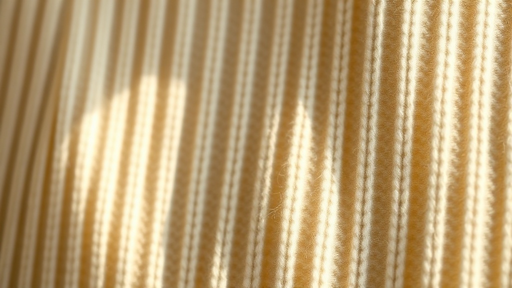Close-up of fine ribbed cashmere fabric texture in ivory, showing vertical rib channels in warm natural light