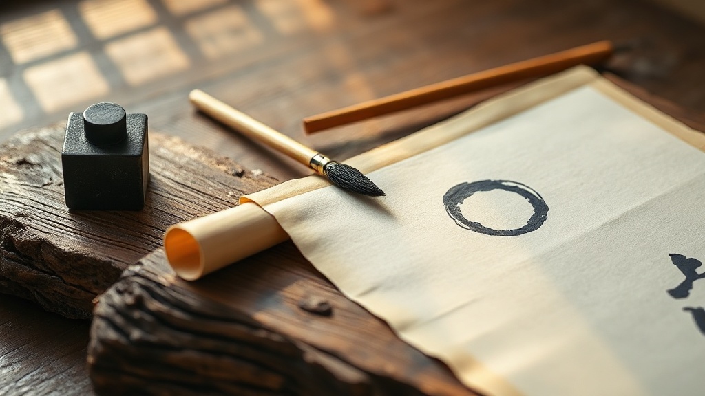 Matériel de calligraphie zen japonaise avec pinceau, encre et papier washi pour dessiner un Ensō
