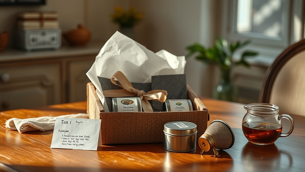 Coffret thé fait maison avec boîtes en métal, infuseur et carte manuscrite prêt à offrir