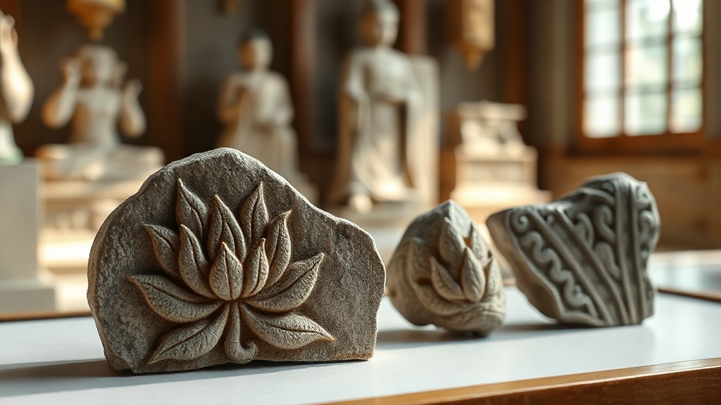 Fragments de pierre sculptés de style Wei du Nord avec motifs lotus et flammes, caractéristiques de l'art bouddhiste du Ve siècle