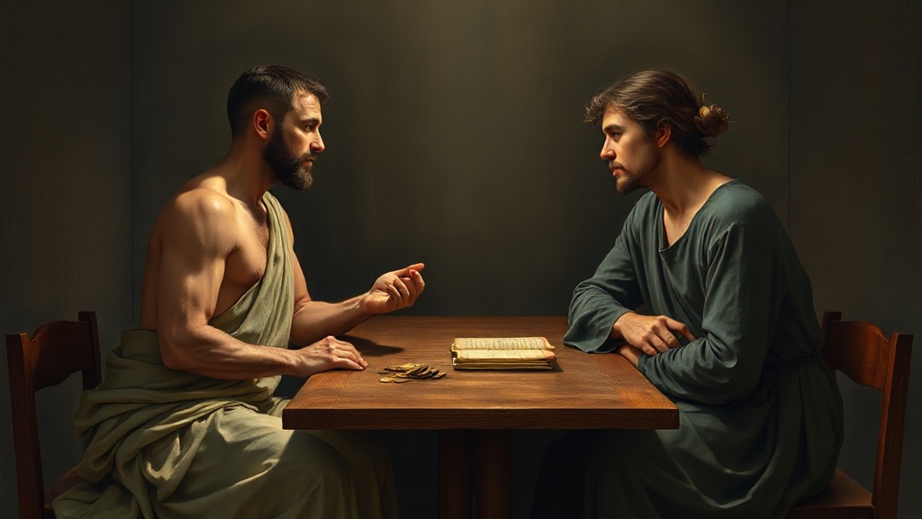 A contemplative biblical allegory of a married couple struggling over stewardship and shared responsibility