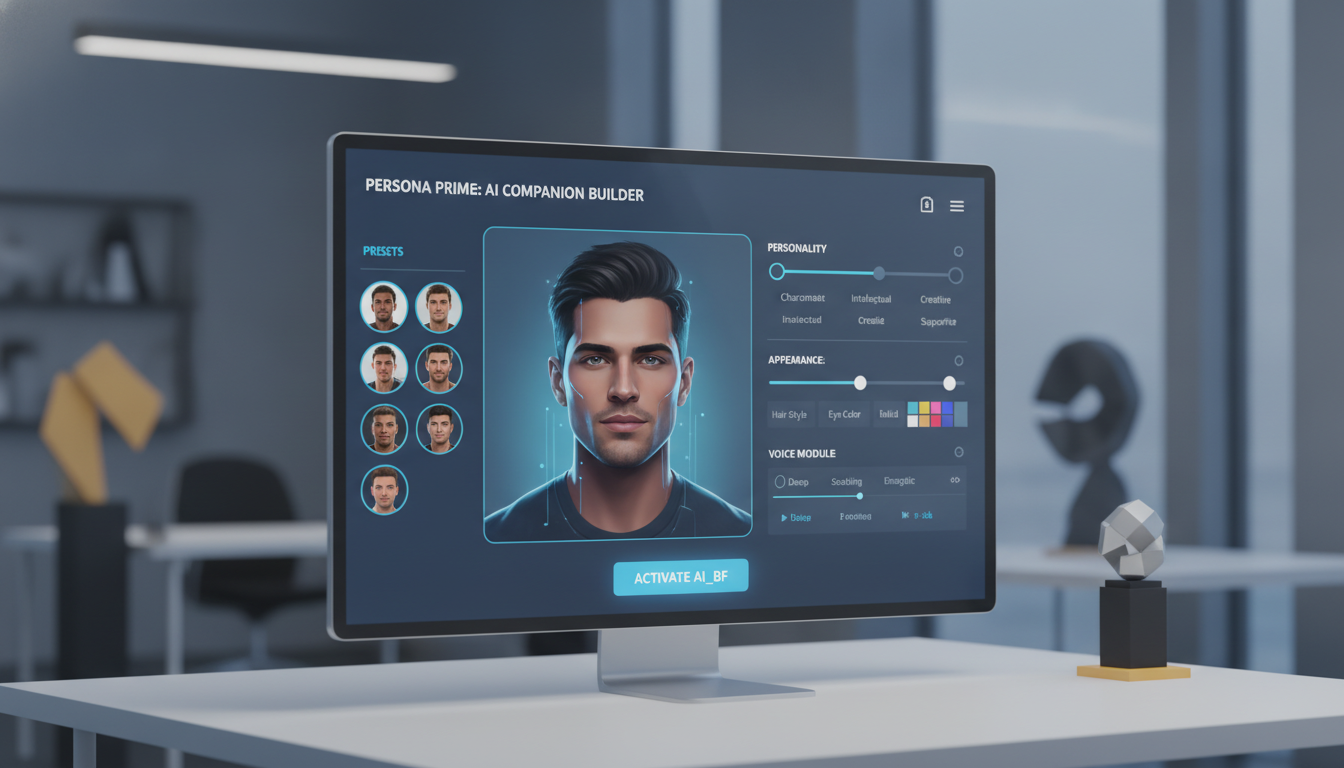 User interface screenshot showing AI boyfriend customization options on a leading platform