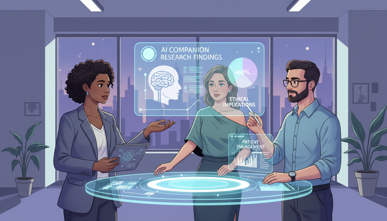 Mental health professionals discussing AI companion research findings