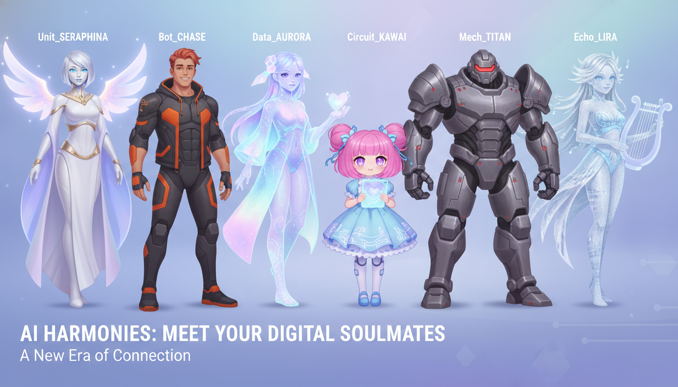 AI dating simulator character lineup showing diverse character designs with consistent art style