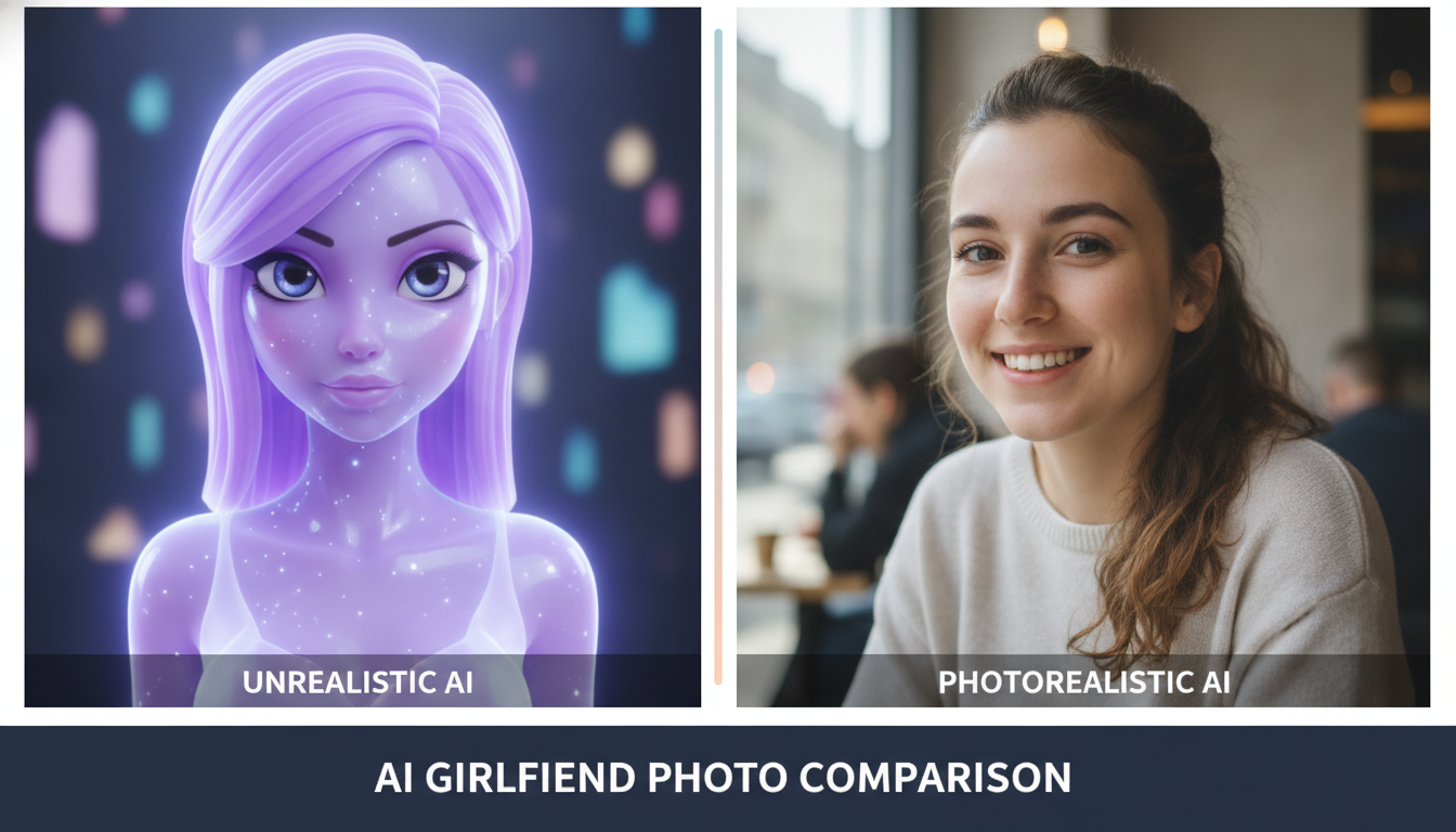 AI girlfriend photo comparison showing unrealistic vs photorealistic results