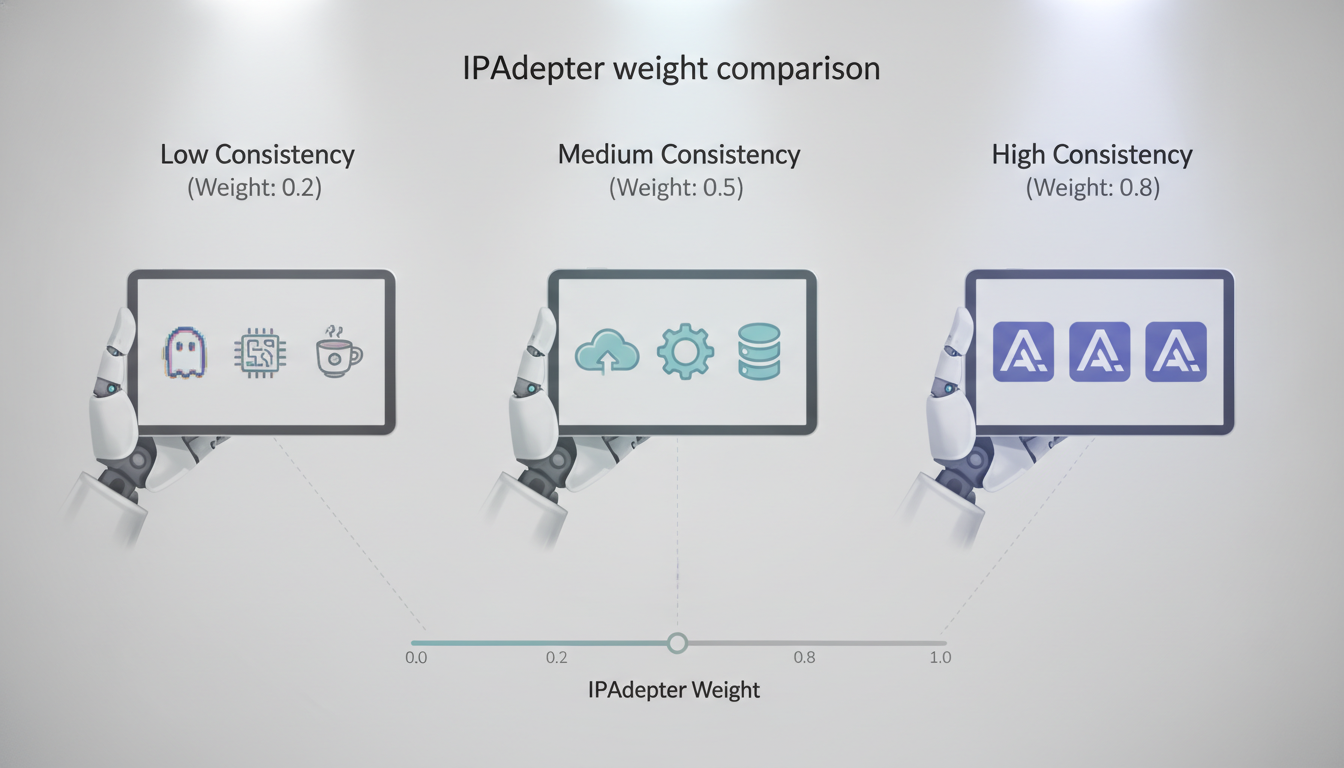 IPAdapter weight comparison showing different consistency levels