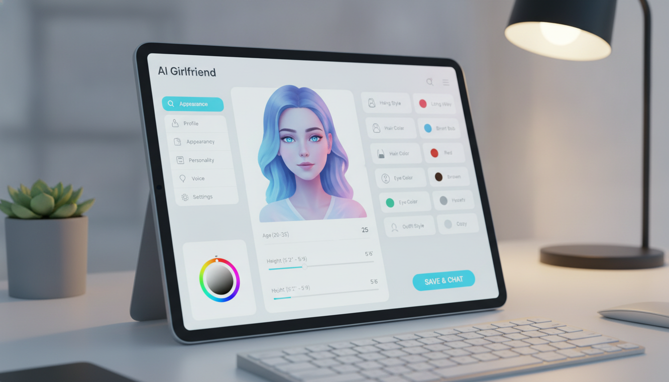 AI girlfriend app interface showing customization options