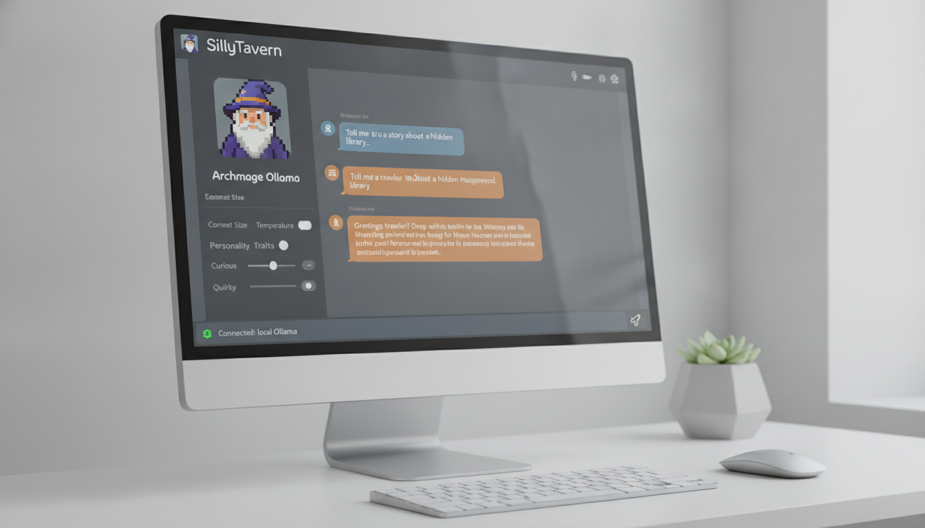 Screenshot of SillyTavern interface connected to a local Ollama model for AI companion chat