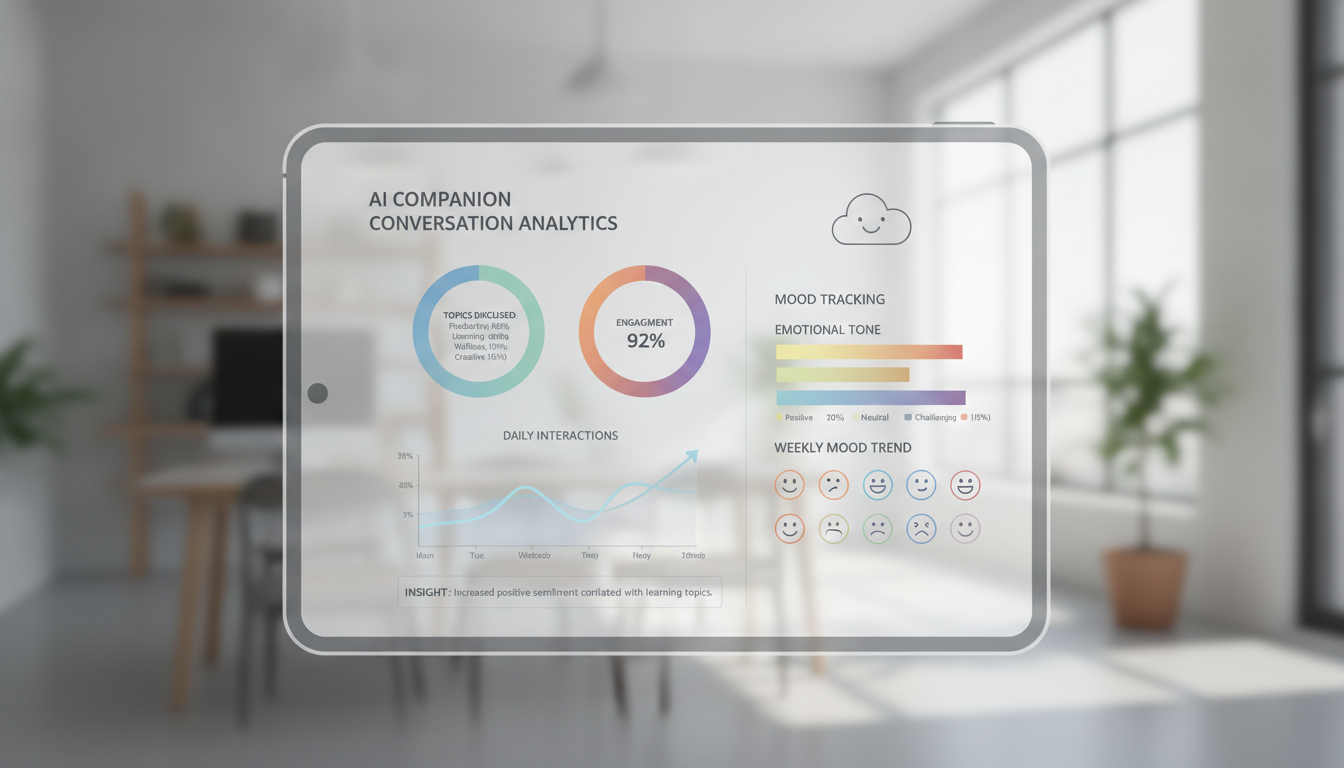 Dashboard showing AI companion conversation analytics and mood tracking