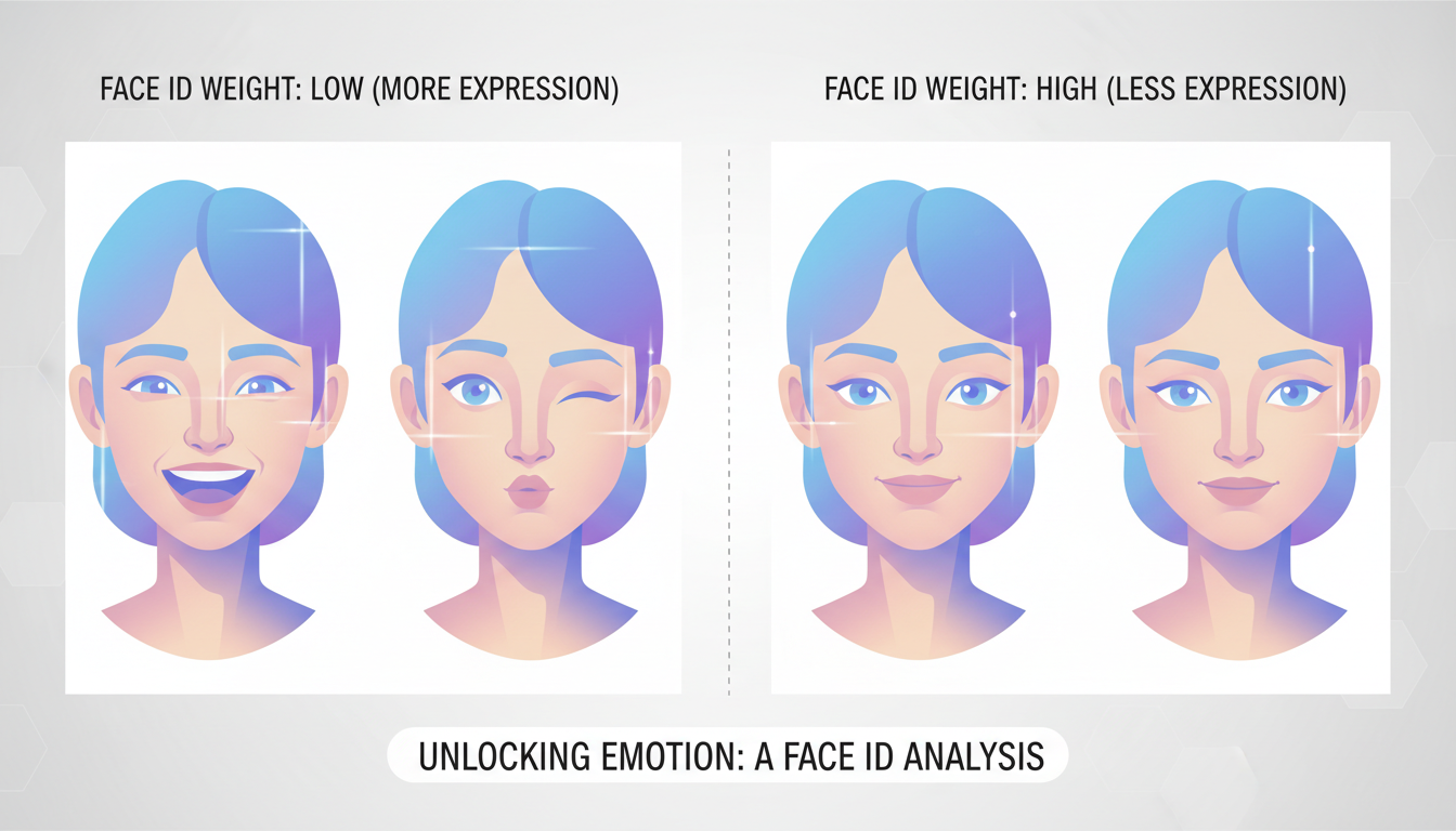 Side-by-side comparison of different FaceID weight values on expression variety
