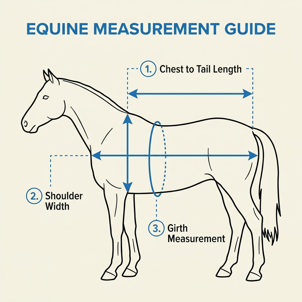 Step-by-step visual guide showing how to properly measure a horse for blanket fitting