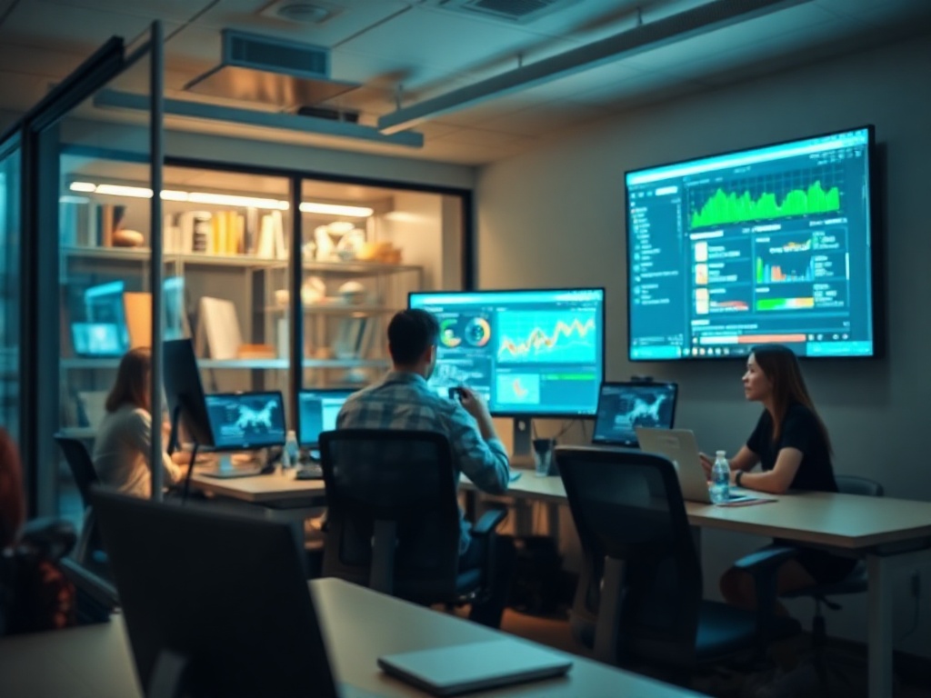 Illustration of AI financial modeling streamlining business accounting processes, reducing costs and time.