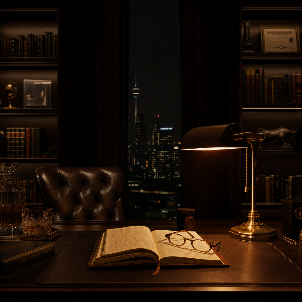 Executive study overlooking Johannesburg at night