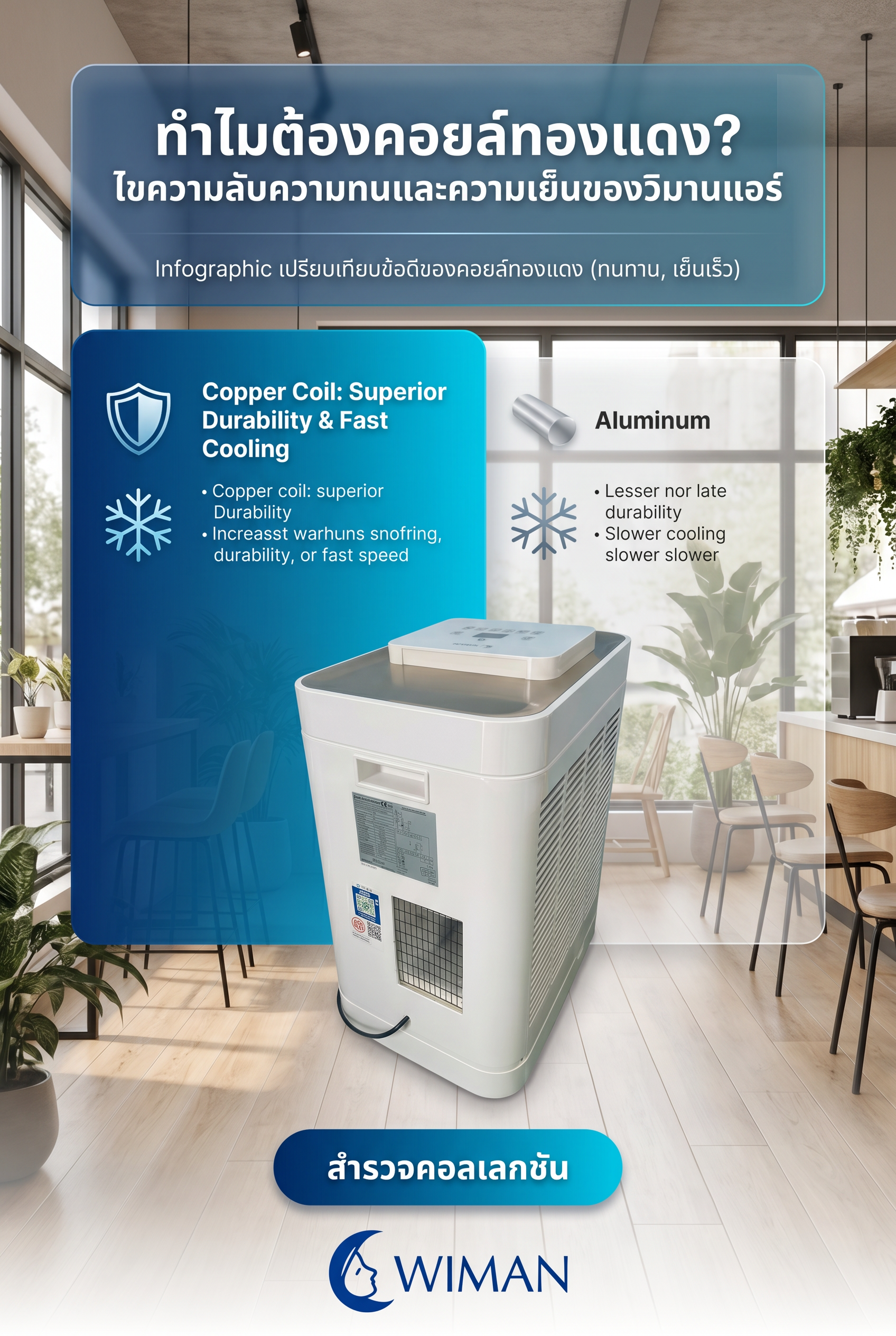 แอร์เคลื่อนที่ WIMAN Air 12000 BTU พร้อมคอยล์ทองแดงแท้