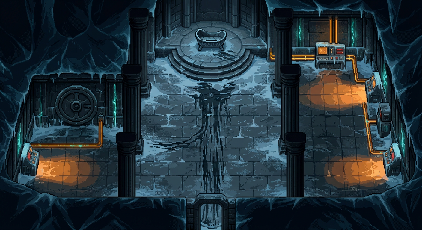 Image: Top-down three-quarter RPG view of a vast ancient