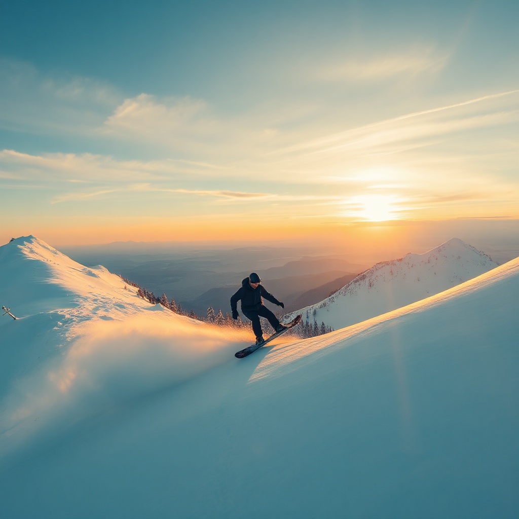 A snowboarder flying down a snowy mountain
