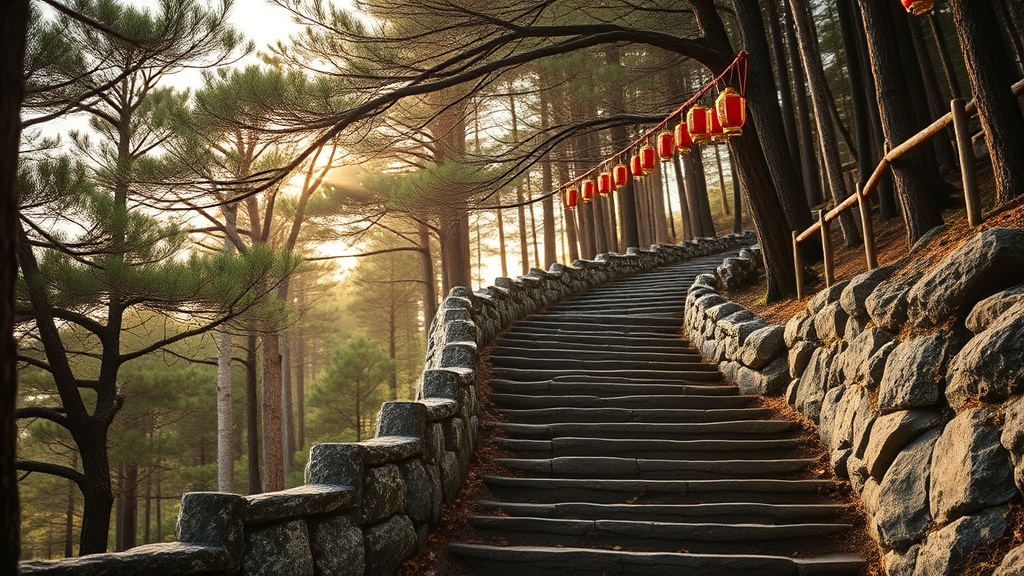 Sentier en pierre menant vers les grottes de Dharma sur le mont Song, Shaolin