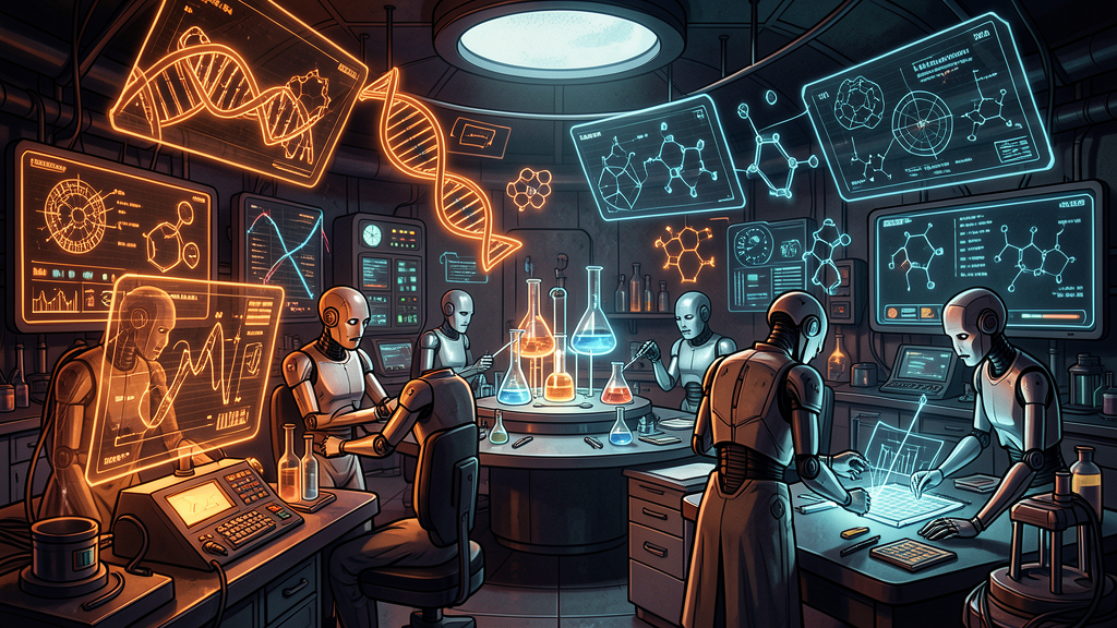 Laboratorio futurista con agentes de IA